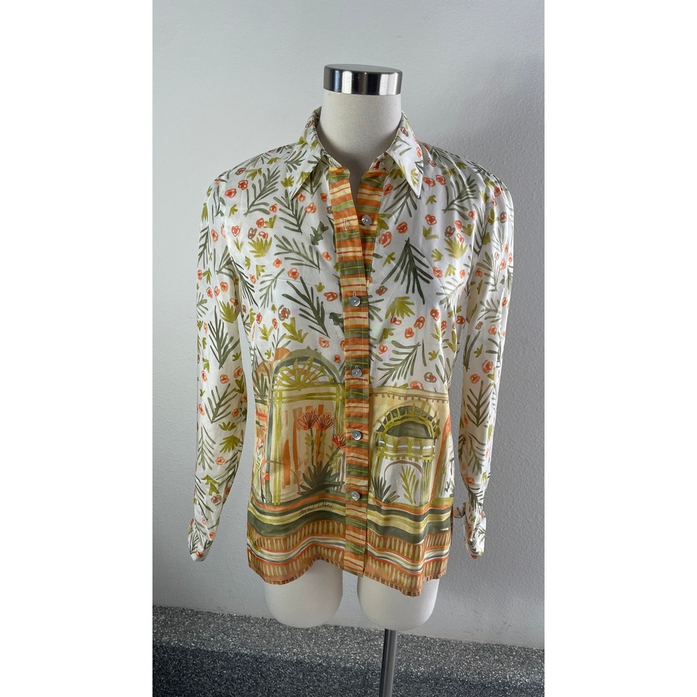 Sigrid Olsen Collection Womens Small 100% Silk Floral Blouse Button Up Shirt